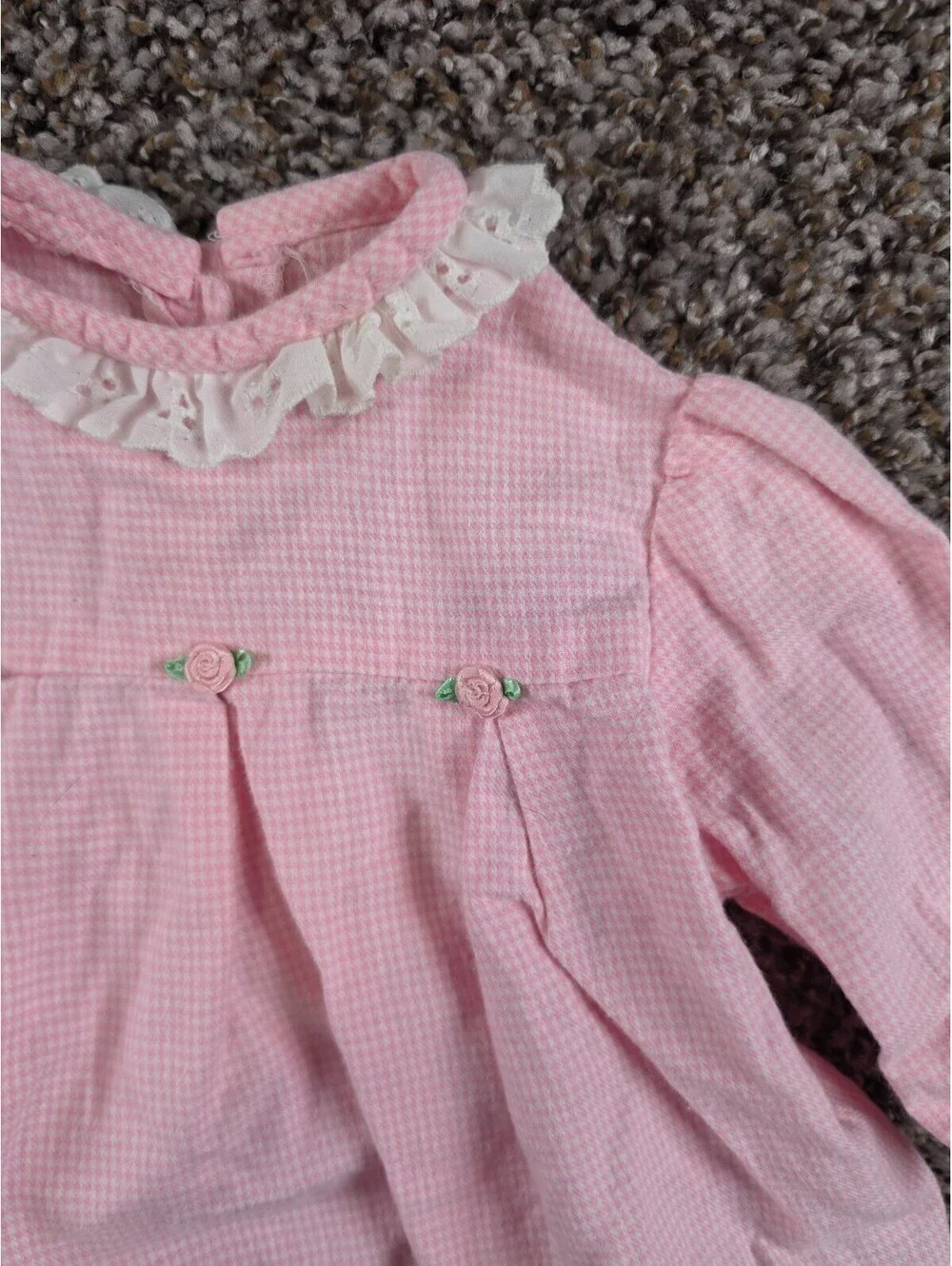 Vtg Simi Baby Girls Sz 3M Long Sleeve A Line Dress Pink Gingham Lace Collar